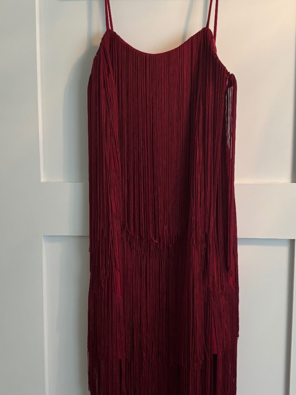 ZARA COMMENSE FRINGED MIDI DRESS BURGUNDY SZ MD